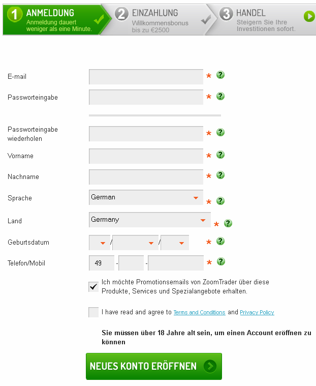 Zoomtrader - Anmeldung
