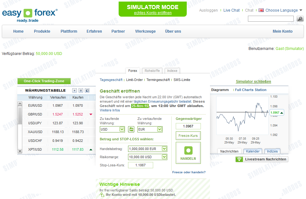 easy-forex im Simulator