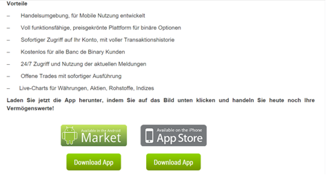 Die Trading-Apps von Banc de Binary