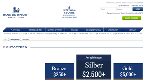 Die Homepage von Banc de Binary