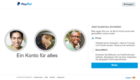 Die Homepage von PayPal