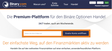 Die Homepage von Binary.com