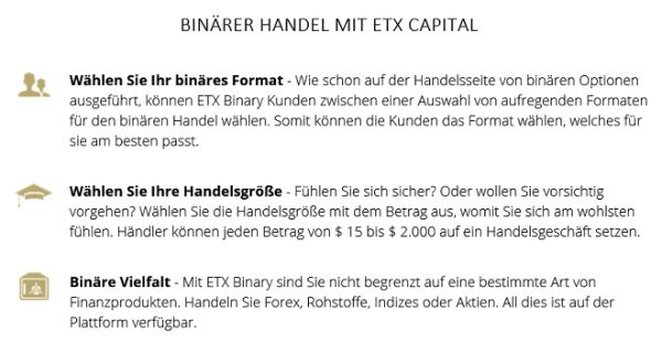 Handel mit binären Optionen bei ETX