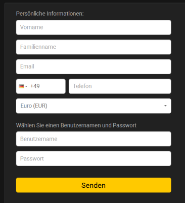 Beispiel für die Kontoeröffnung bei binäre Optionen Brokern