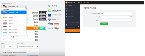 Ein- und Auszahlung bei IQ Option