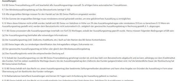 Die BDSwiss Auszahlungsbedingungen im Überblick
