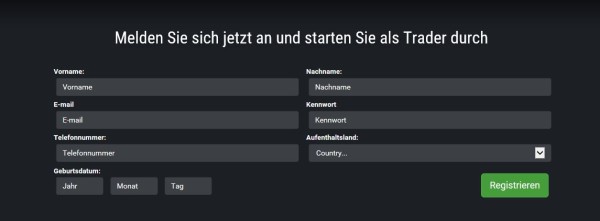 Kontoeröffnung durch Registrierung möglich