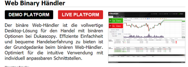 Web binary Händler und Dukascopy Demokonto