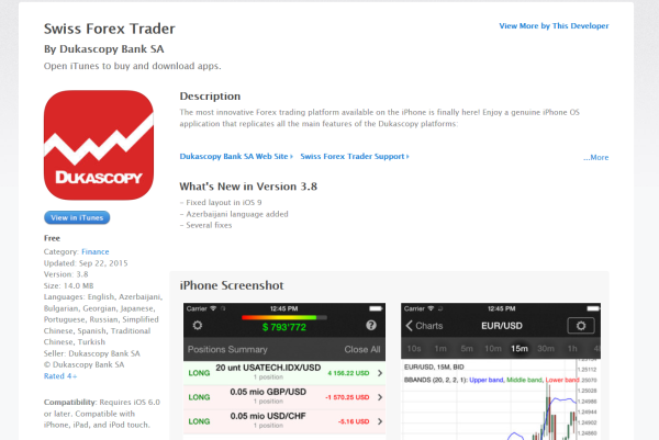 Die Dukascopy iPhone App im App Store