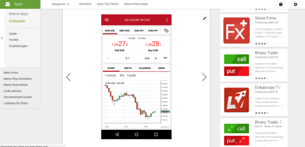 Die Dukascopy Android App aus dem Play Store