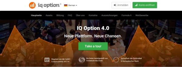 Die IQ Option Homepage im Überblick