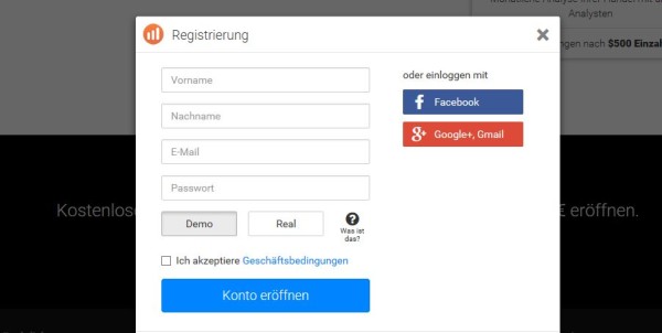 Das Online Registrierungsformular im Überblick