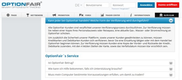 Übersicht Verifizierung OptionFair